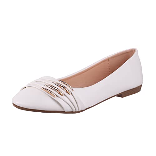 Elara Damen Ballerinas Bequem Lederoptik Strass Flach Chunkyrayan B069-BL-White-38 Elara Damen Ballerinas Bequem Lederoptik Strass Flach Chunkyrayan B069-BL-White-38 von Elara