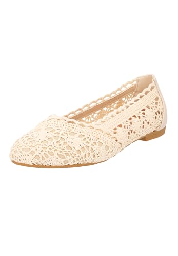 Elara Damen Ballerinas Bequem Slip-On Spitze Chunkyrayan 1128-1 Beige-40 Elara Damen Ballerinas Bequem Slip-On Spitze Chunkyrayan 1128-1 Beige-40 von Elara