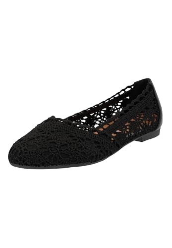 Elara Damen Ballerinas Bequem Slip-On Spitze Chunkyrayan 1128-1 Black-39 von Elara