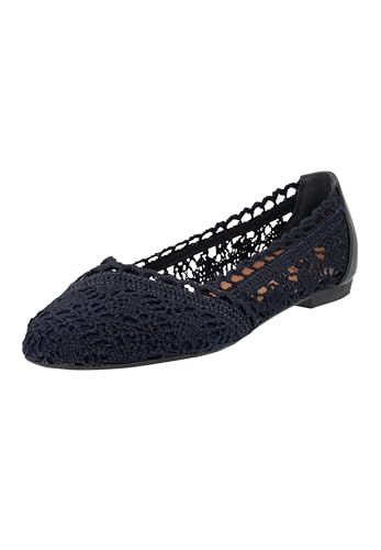 Elara Damen Ballerinas Bequem Slip-On Spitze Chunkyrayan 1128-1 Dk.Blue-40 von Elara