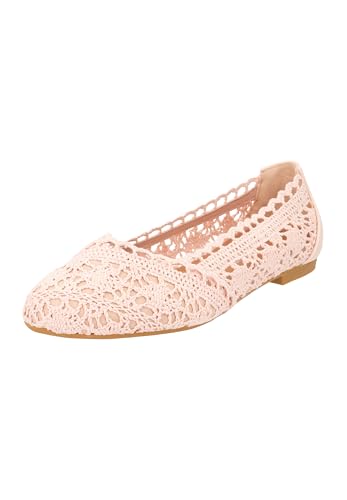 Elara Damen Ballerinas Bequem Slip-On Spitze Chunkyrayan 1128-1 Pink-37 von Elara