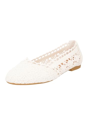 Elara Damen Ballerinas Bequem Slip-On Spitze Chunkyrayan 1128-1 White-41 von Elara