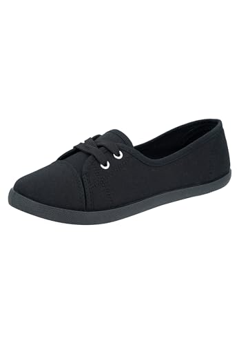 Elara Damen Ballerinas Schnürer Flach Chunkyrayan 1413 Schwarz SIL Oese 38 von Elara