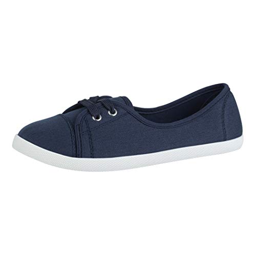 Elara Damen Ballerinas Schnürer Flach Chunkyrayan BD1413 DarkBlue-36 von Elara