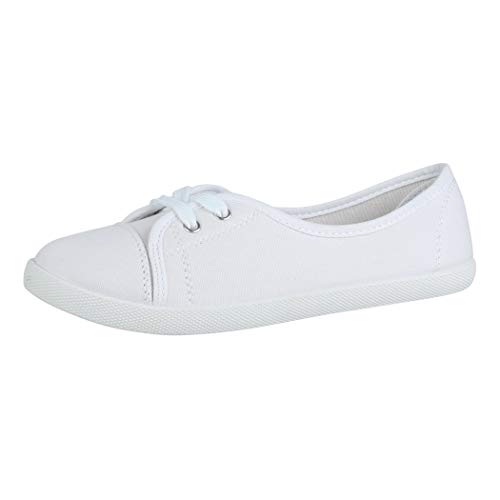 Elara Damen Ballerinas Schnürer Flach Chunkyrayan BD1413 Weiss-36 von Elara