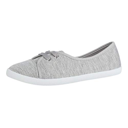 Elara Damen Ballerinas Sneaker Schnürer Chunkyrayan 1413 Lt.Grey 36 von Elara