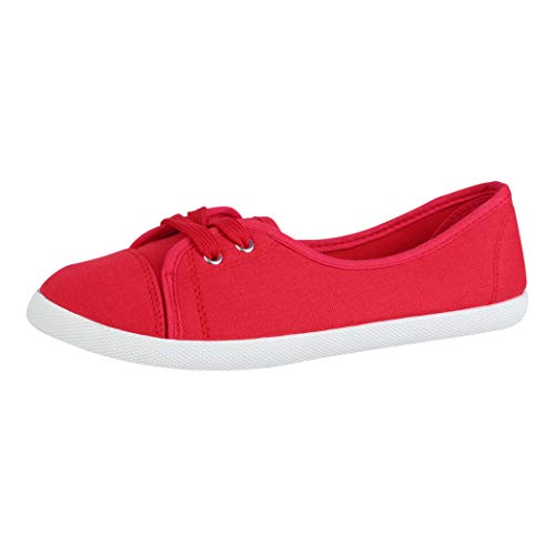 Elara Damen Ballerinas Sneaker Schnürer Chunkyrayan 1413 Red 37 von Elara