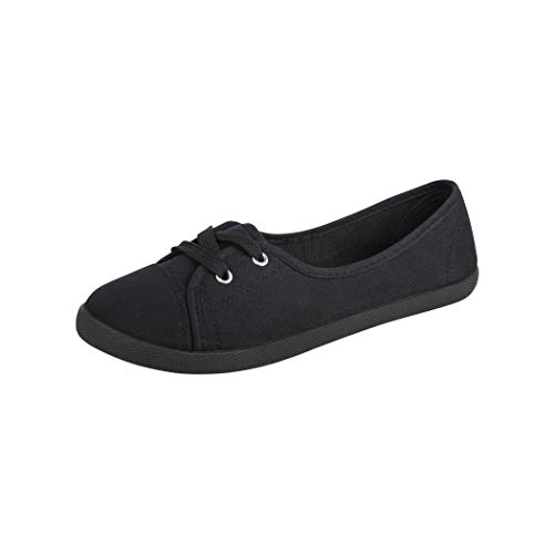 Elara Damen Ballerinas Sneaker Schnürer Chunkyrayan BD1413-BL Black-36 von Elara