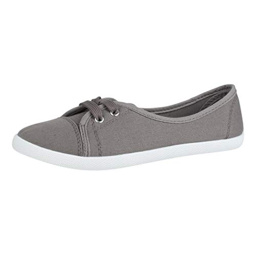 Elara Damen Ballerinas Sneaker Schnürer Chunkyrayan BD1413 Dunkelgrau-38 von Elara