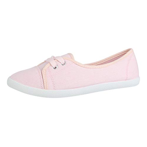 Elara Damen Ballerinas Sneaker Schnürer Chunkyrayan BD1413 Rosa-36 von Elara