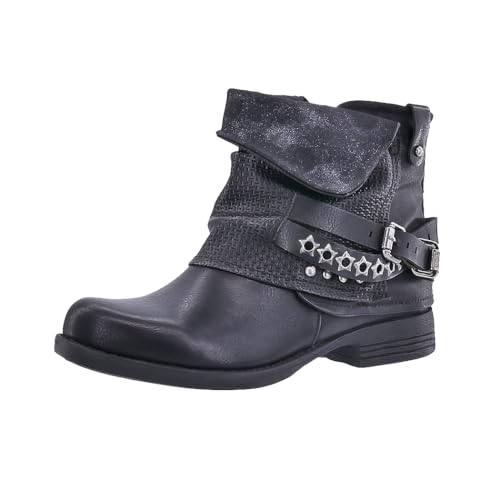 Elara Damen Biker Boots Nieten Stiefeletten Chunkyrayan 344 Black-42 von Elara