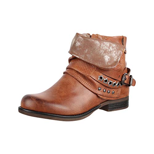 Elara Damen Biker Boots Nieten Stiefeletten Chunkyrayan 344 Camel-38 von Elara