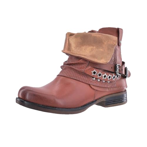 Elara Damen Biker Boots Nieten Stiefeletten Chunkyrayan 344 Camel-39 von Elara