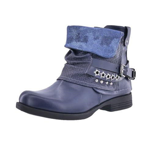 Elara Damen Biker Boots Nieten Stiefeletten Chunkyrayan 344 Navy-40 von Elara