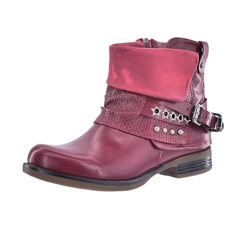 Elara Damen Biker Boots Nieten Stiefeletten Chunkyrayan 344 Wine-38 von Elara