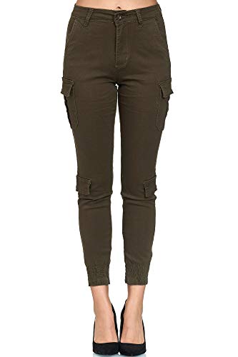 Elara Damen Cargo Hose Slim Fit Denim Chunkyrayan 753-92 A/B New Khaki 34 (XS) von Elara