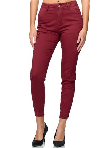 Elara Damen Cargo Hose Slim Fit Denim Chunkyrayan 753 Wine 34 (XS) von Elara