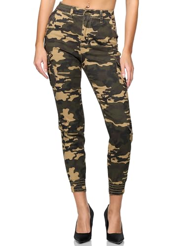 Elara Damen Cargo Hose Slim Fit Denim Chunkyrayan 753F ArmyGreen 34 (XS) von Elara