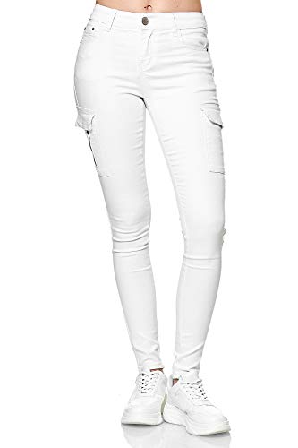 Elara Damen Cargo Jeans Slim Fit Seiten Taschen Chunkyrayan YA572 White-36 (S) von Elara