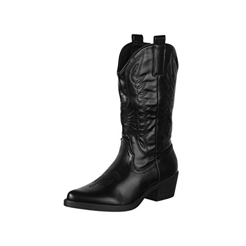 Elara Damen Cowboy Stiefel Biker Boots Chunkyrayan 301-A32 Black-36 von Elara