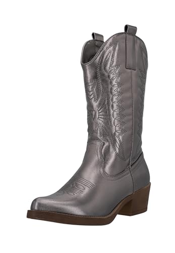 Elara Damen Cowboy Stiefel Biker Boots Chunkyrayan 301-A32P Gun PU-41 von Elara