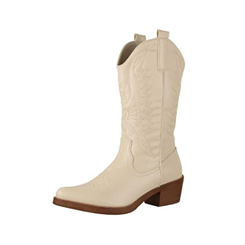 Elara Damen Cowboy Stiefel Biker Boots Chunkyrayan 301-A32PZ Beige PU-40 von Elara