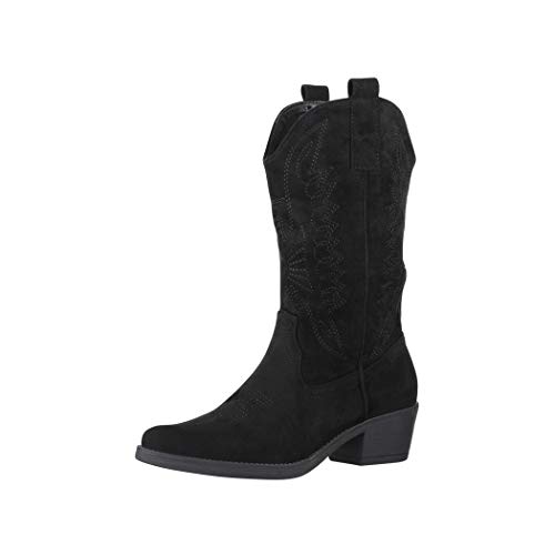 Elara Damen Cowboy Stiefel Biker Boots Chunkyrayan 301-A32S Black-36 von Elara