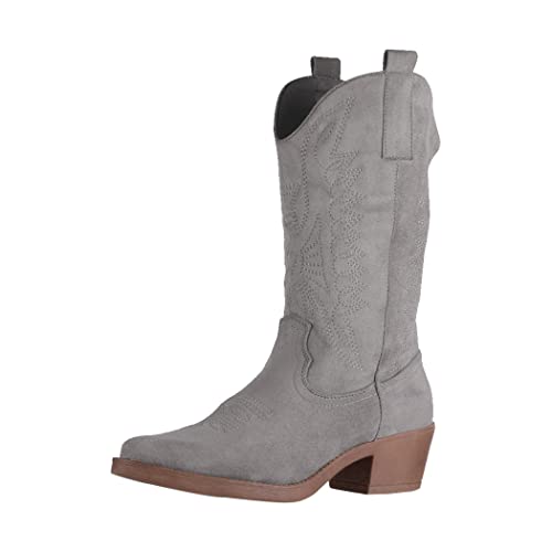 Elara Damen Cowboy Stiefel Biker Boots Chunkyrayan 301-A32S Grey Suede-36 von Elara