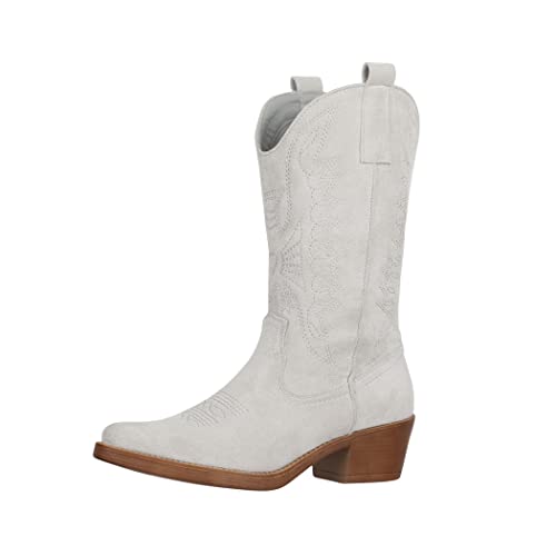 Elara Damen Cowboy Stiefel Biker Boots Chunkyrayan 301-A32S Hellgrau-40 von Elara