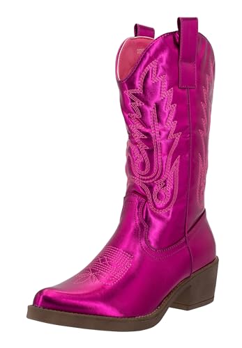 Elara Damen Cowboy Stiefel Biker Boots Chunkyrayan DEN928 Fushia PU 40 von Elara