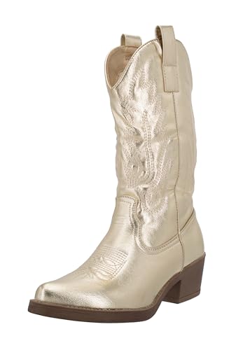 Elara Damen Cowboy Stiefel Biker Boots Chunkyrayan DEN928 Silver PU 41 von Elara