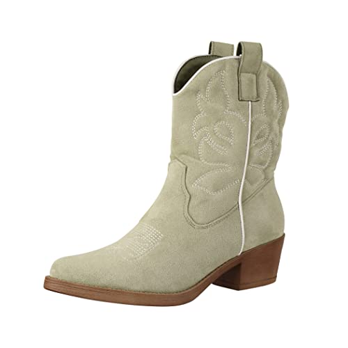 Elara Damen Cowboy Stiefeletten Chunkyrayan DES952S Olive Suede 39 von Elara