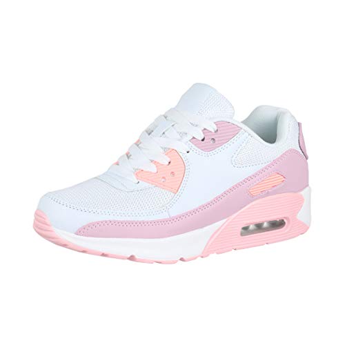 Elara Damen Herren Sneaker Sport Laufschuhe Turnschuhe Chunkyrayan G12 White/Pink-36 von Elara