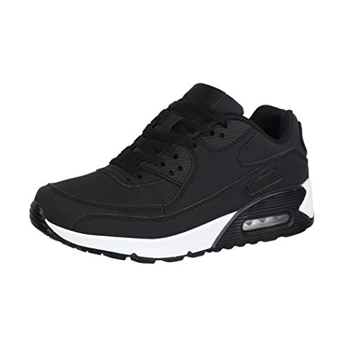 Elara Damen Herren Sneaker Sport Laufschuhe Turnschuhe Chunkyrayan RD6935-Y9801 Black-36 von Elara