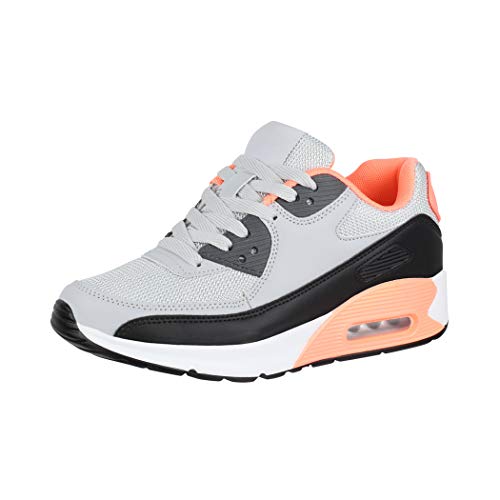 Elara Damen Herren Sneaker Sport Turnschuhe Chunkyrayan G016 Grey/Black/Orange-36 von Elara