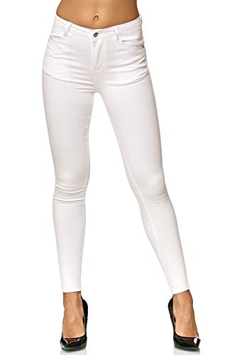 Elara Damen High Waist Hose Skinny Fit Jeans Chunkyrayan L003-1 White-36 (S) von Elara