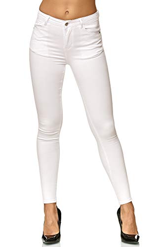 Elara Damen High Waist Hose Skinny Fit Jeans Chunkyrayan L003-1 White-52 (6XL) von Elara