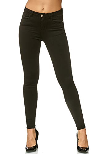 Elara Damen High Waist Hose Skinny Fit Jeans Chunkyrayan L003-1 Black-36 (S) von Elara