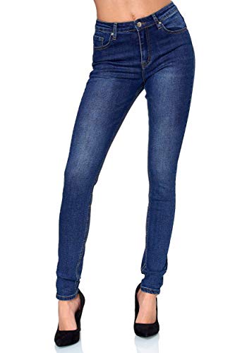 Elara Damen High Waist Hose Skinny Jeans Chunkyrayan EL09D1 Blau-34 (XS) von Elara