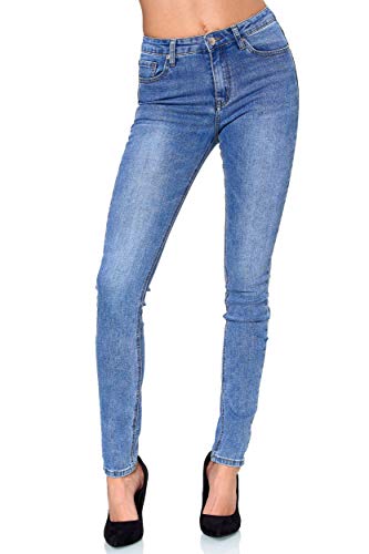 Elara Damen High Waist Hose Skinny Jeans Chunkyrayan EL09D2 Blau-44 (2XL) von Elara