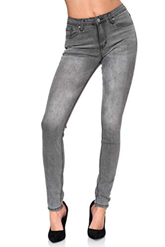 Elara Damen High Waist Hose Skinny Jeans Chunkyrayan EL09D3 Grau-46 (3XL) von Elara