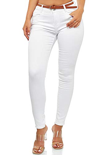 Elara Damen High Waist Hose Stretch Chunkyrayan EL19-1 White 36 (S) von Elara