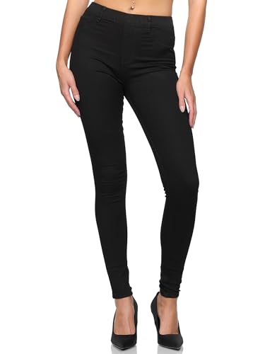 Elara Damen Highwaist Hose Gummizug DJ2278 Schwarz-40 von Elara