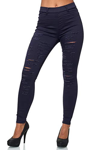 Elara Damen Hose High Waist Destroyed Look Chunkyrayan A89-1 Dunkelblau-42 (XL) von Elara