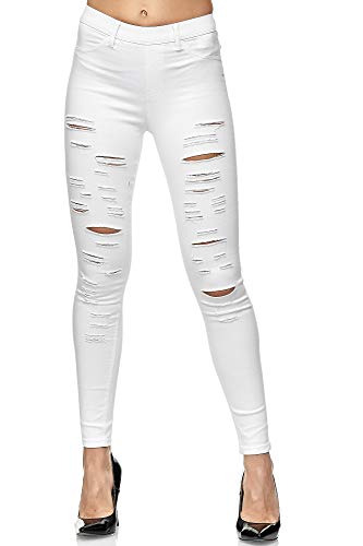 Elara Damen Hose High Waist Destroyed Look Chunkyrayan A89-9 White-34 (XS) von Elara