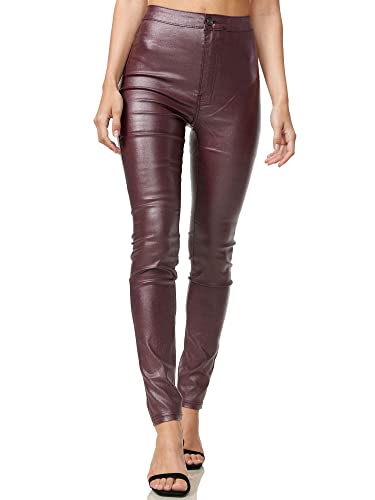 Elara Damen Hose Kunstleder High Waist Chunkyrayan JS799-19XD Bordeaux-36 (S) von Elara