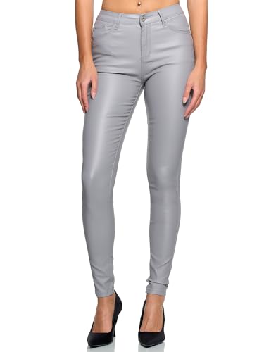 Elara Damen Hose Kunstleder Push Up Effekt Chunkyrayan DJ290-11 Grau-34 (XS) von Elara