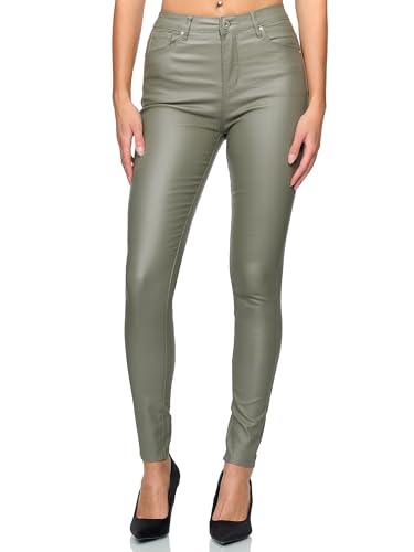 Elara Damen Hose Kunstleder Push Up Effekt Chunkyrayan DJ290-8 Grün-38 (M) von Elara