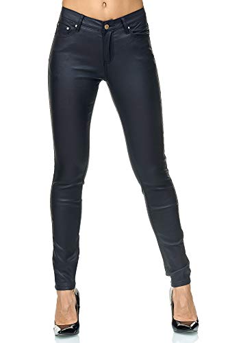 Elara Damen Hose Kunstleder Push Up Effekt Chunkyrayan E621-1 Navy-40 (L) von Elara