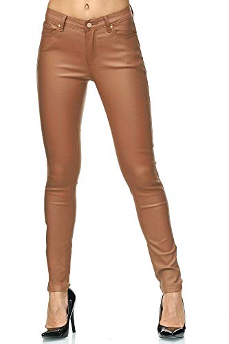 Elara Damen Hose Kunstleder Push Up Effekt Chunkyrayan E621-3 Brown-34 (XS) von Elara